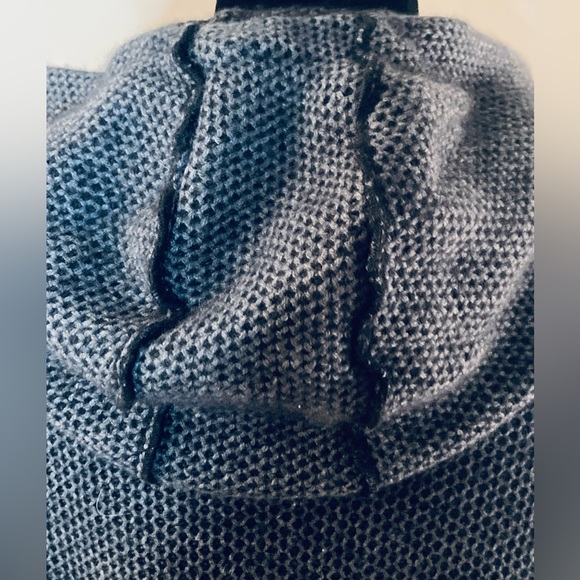 360 Sweater Open Cardigan Sz Small Wool Cashmere Blend Grey Black Hood Stitching - Picture 8 of 16
